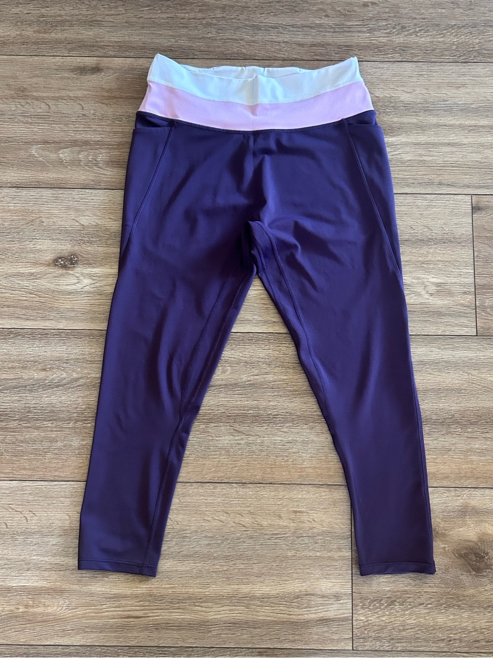 Senita Purple Active Leggings Pink and White Waistband Sz Medium Gym Workout